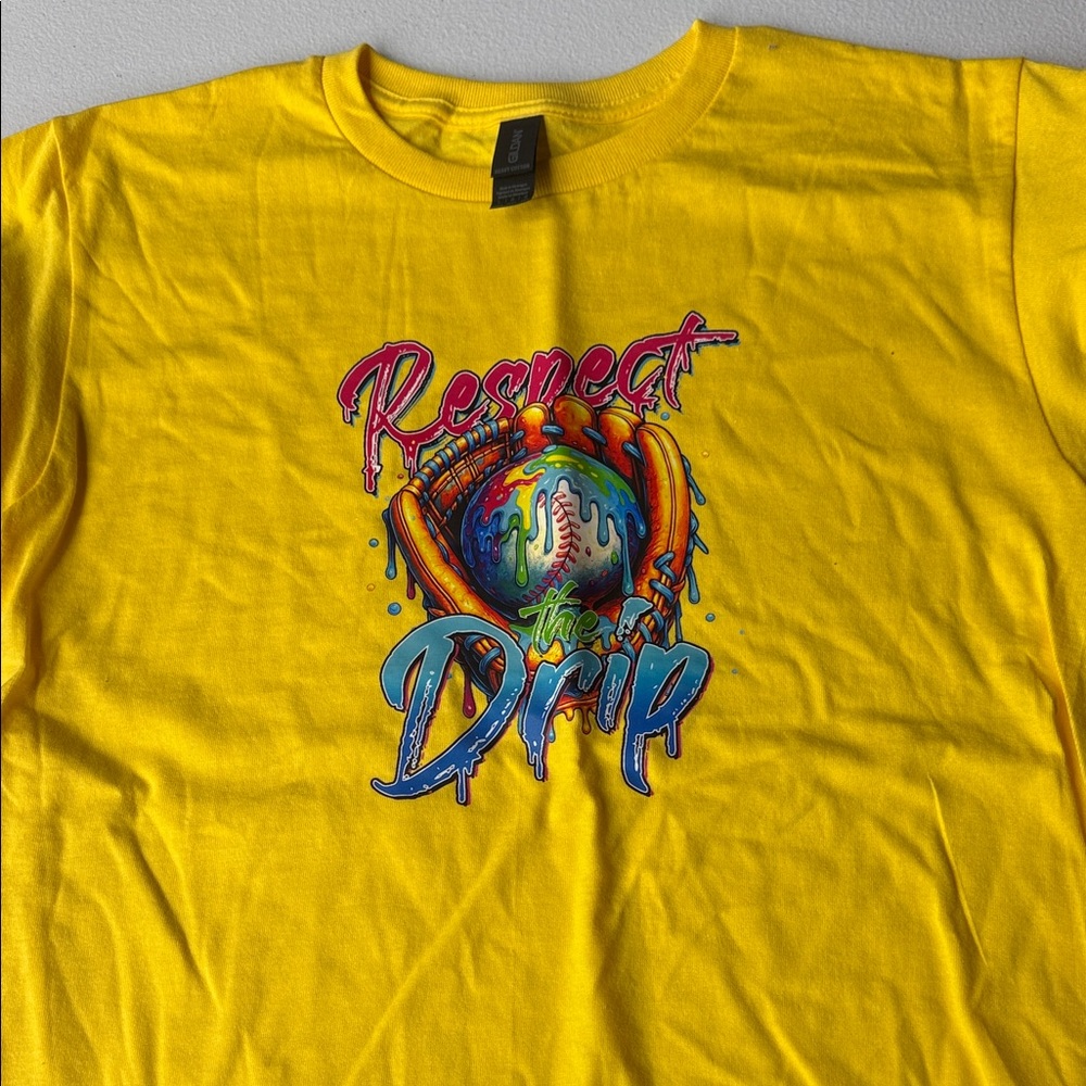 Gildan Yellow Kids Short Sleeve Tee with Colorful 'Respect the Drip' Graphic